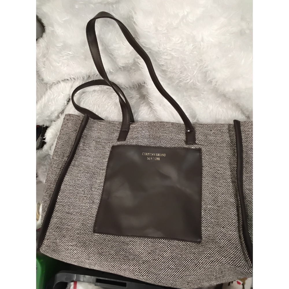 Christian‎ Siriano New York Tote Bag Tweed Exterior Brown Faux Leather Pocket